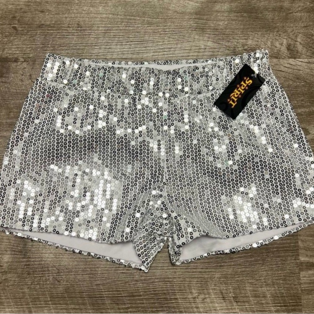 NWT Womens Spirit Halloween Swift Silver Sequin Shorts Swiftie - Size Large